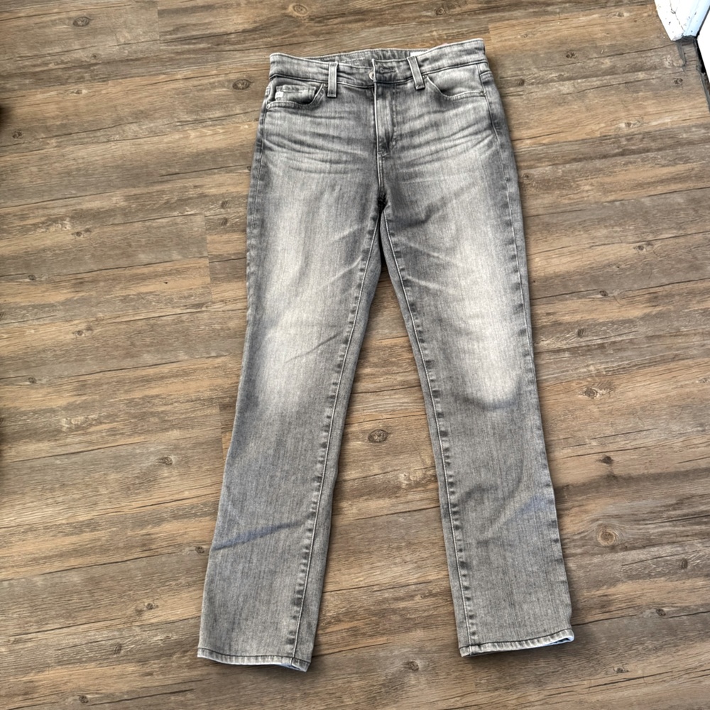 AG Adriano Goldschmied High-Rise Straight Leg Jeans - Light Gray Wash